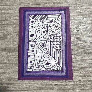 Original ACEO Art Card Purple Abstract Black Ink Tangle